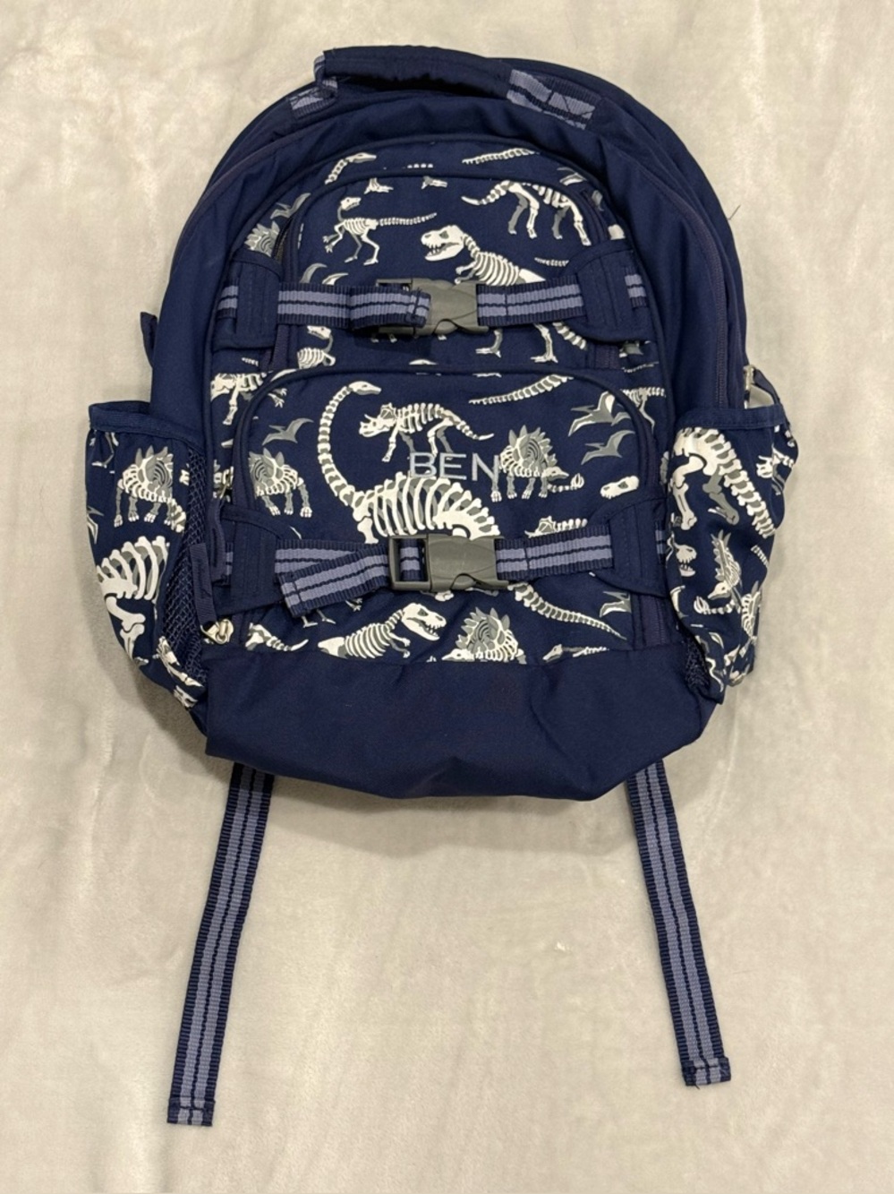 Pottery Barn Kids Navy Blue Dinosaur Backpack “Ben” Embroidered